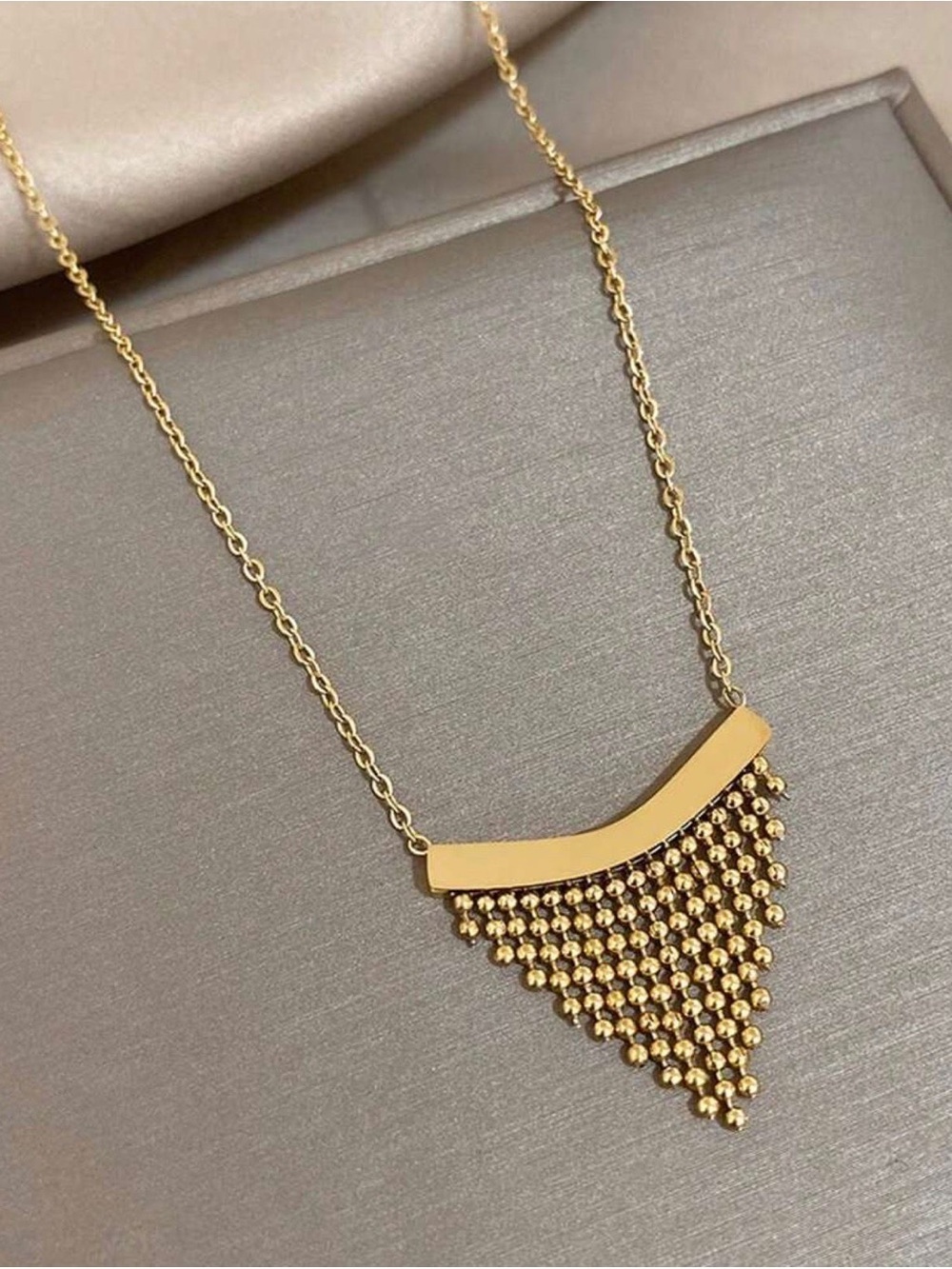 18K Gold Plated Tassel Fringe Necklace Statement Pendant Jewelry